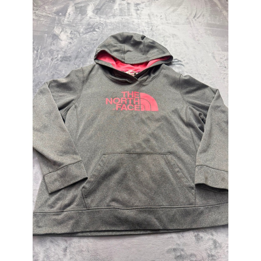 The North Face Hoodie Logo Pullover Gray Pink XL Excellent